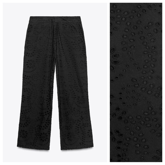 NWT. Zara ZW Collection Black Cutwork Embroider Mid-Waist Trousers. Size XL. - Picture 5 of 12